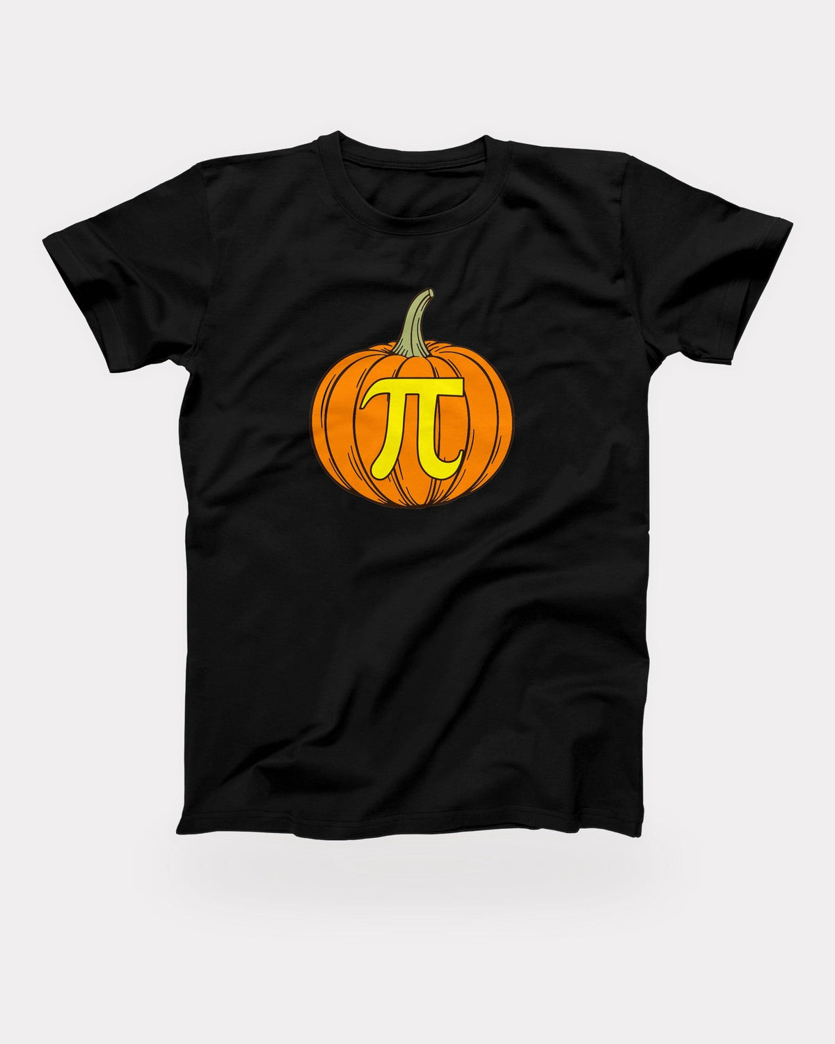 Pumpkin Pi T-Shirt in Black, flat lay on grey