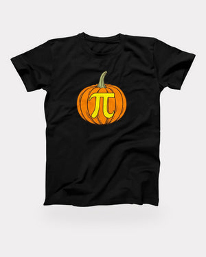 Pumpkin Pi T-Shirt in Black, flat lay on grey