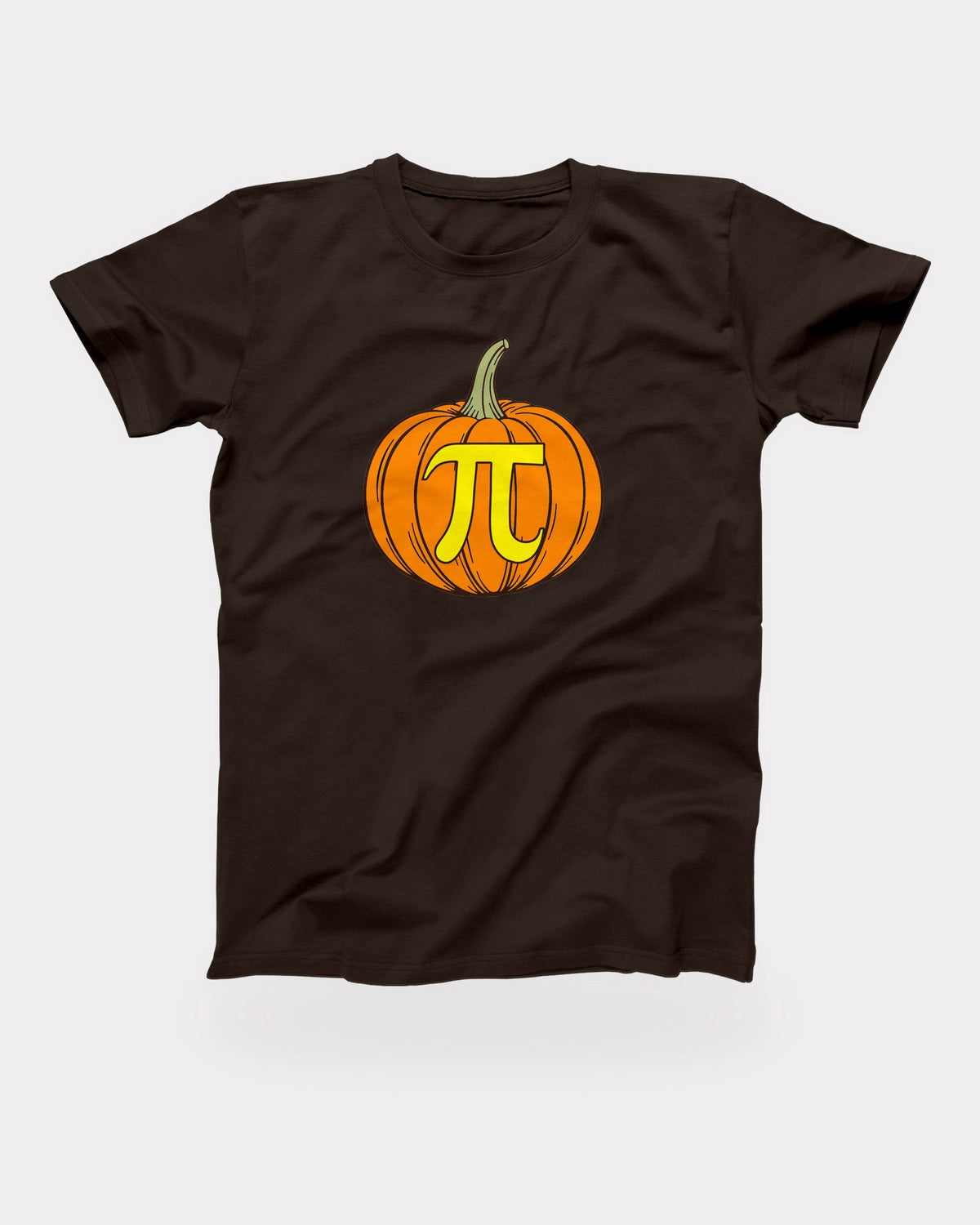 Pumpkin Pi T-Shirt in Brown, flat lay on grey