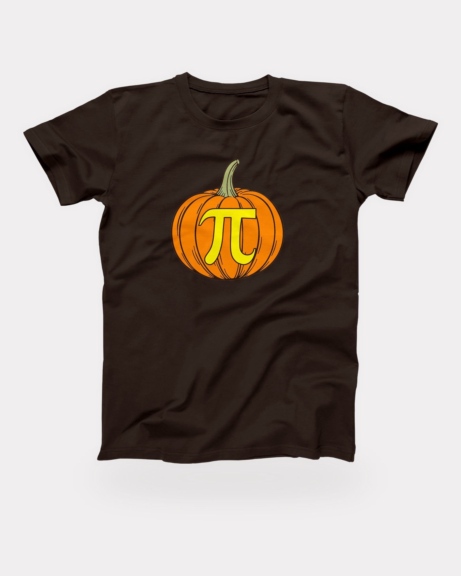 Pumpkin Pi T-Shirt in Brown, flat lay on grey