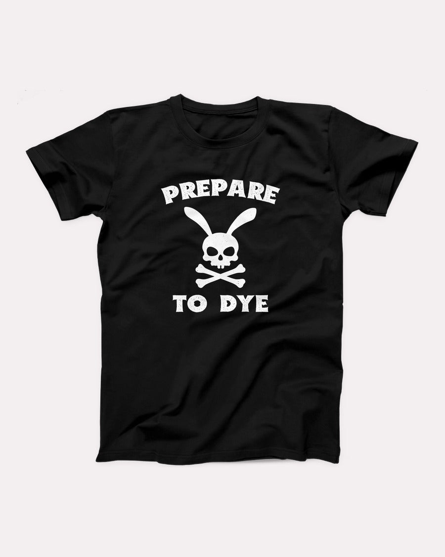 Prepare to Dye t-shirt in Black, flat lay on grey