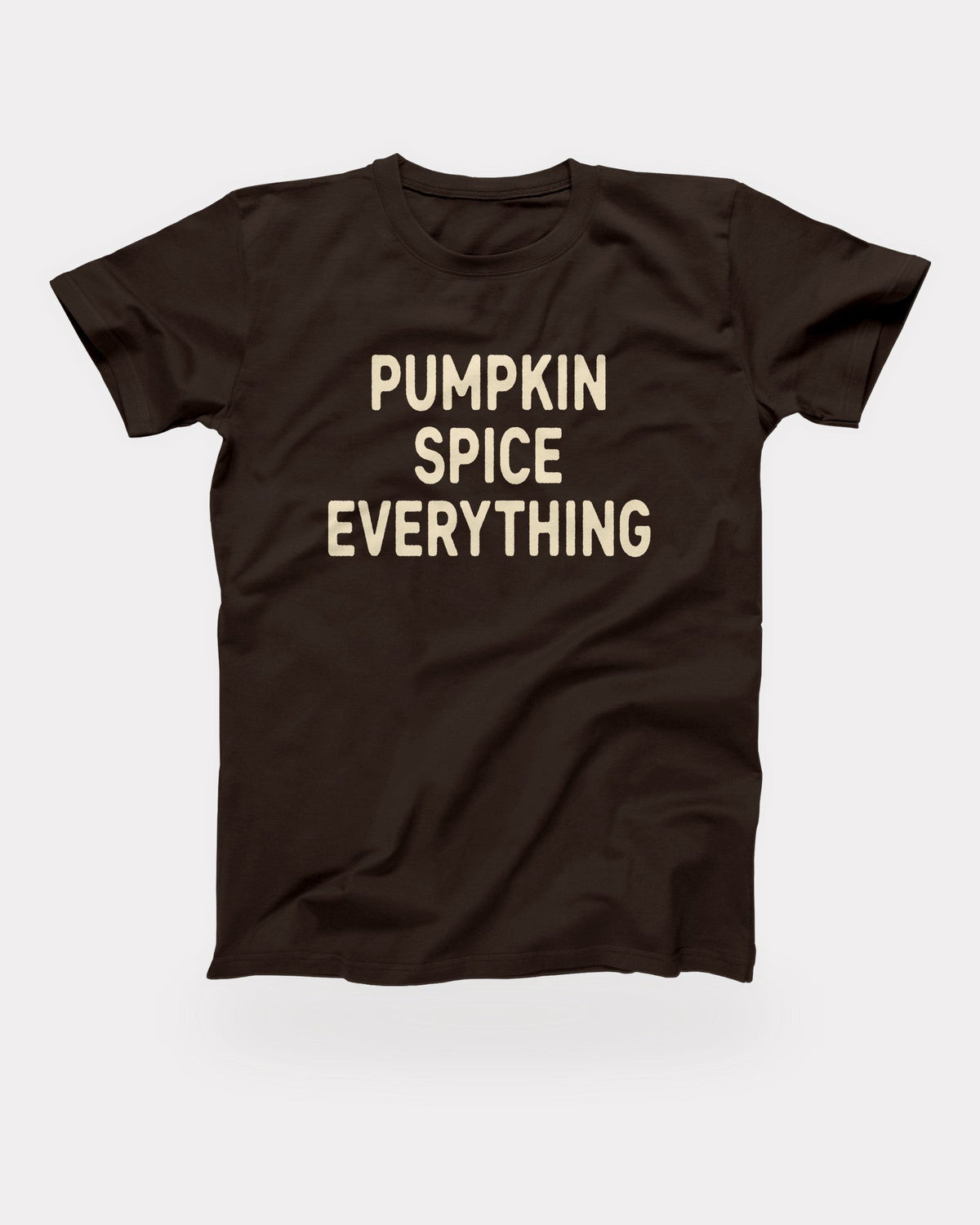 Pumpkin Spice Everything T-Shirt in Brown, flat lay on grey