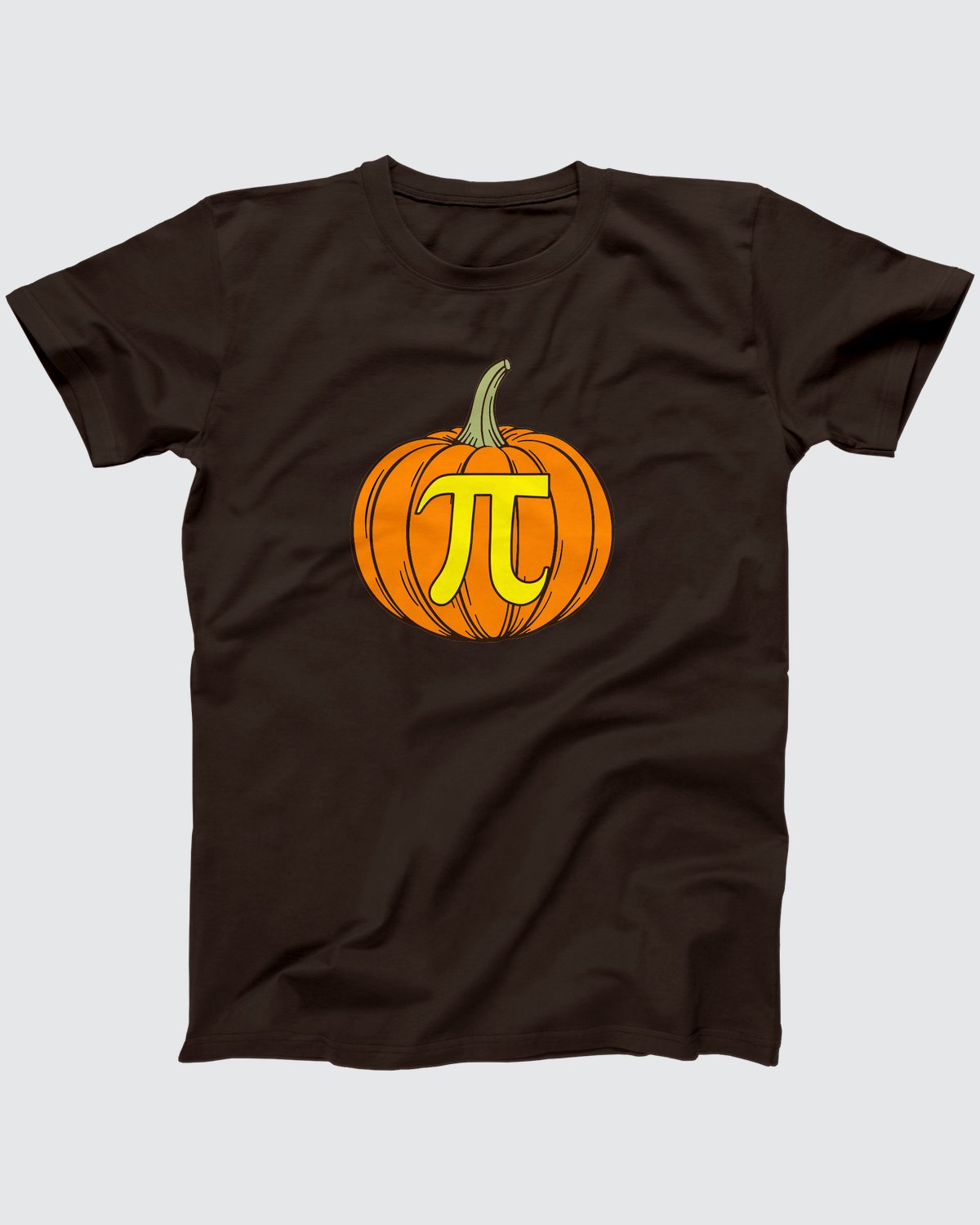 Pumpkin Pi t-shirt in Brown, flat lay on grey