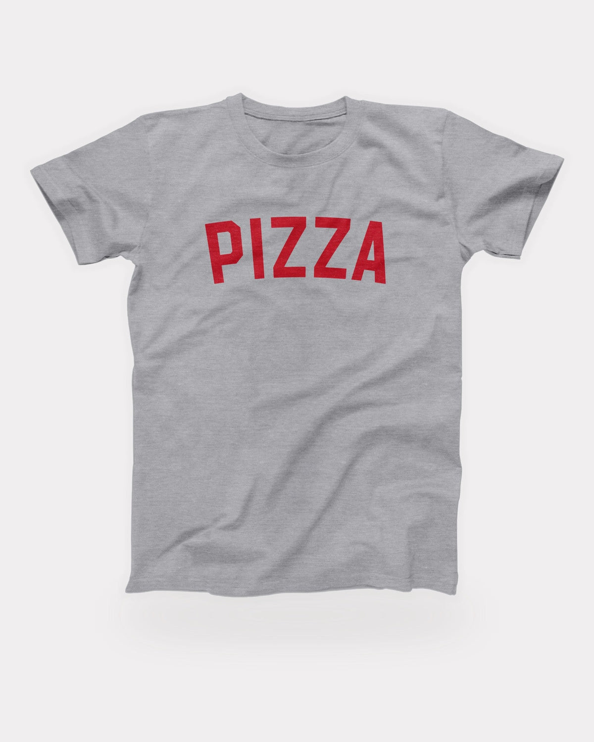 Pizza T-Shirt in Athletic Heather, flat lay on grey