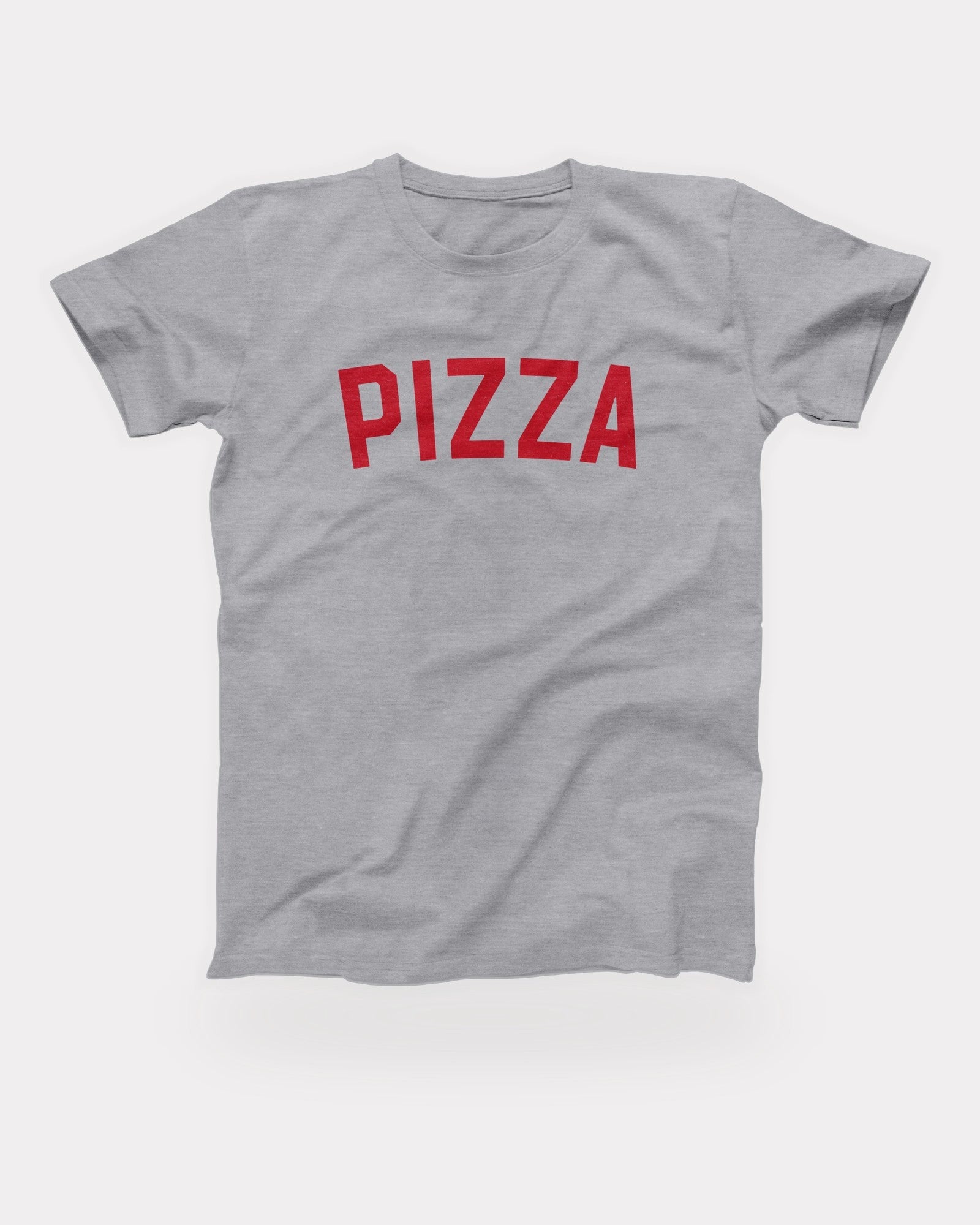 Pizza T-Shirt in Athletic Heather, flat lay on grey