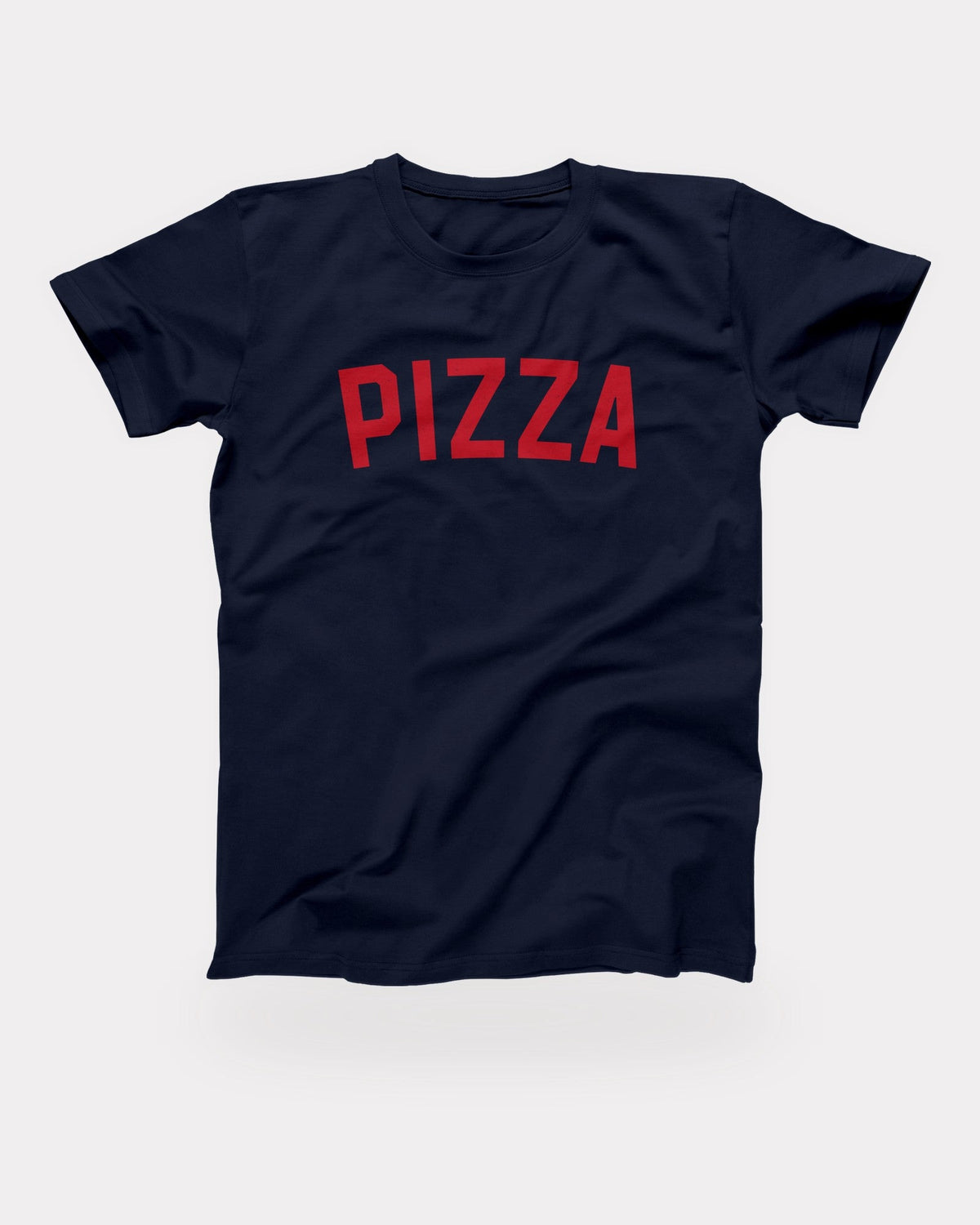 Pizza T-Shirt in Navy, flat lay on grey