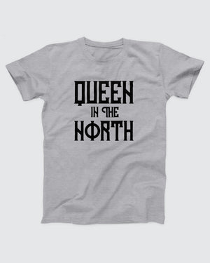 Queen in the North T-Shirt, flat lay on grey