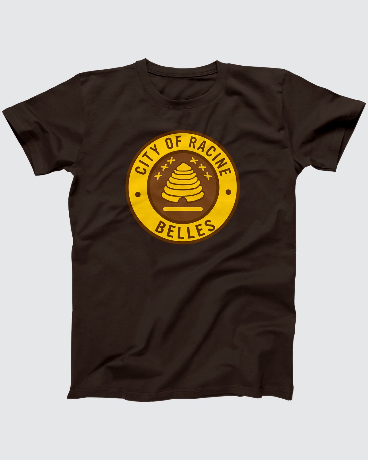 Racine Belles T-Shirt, flat lay on grey