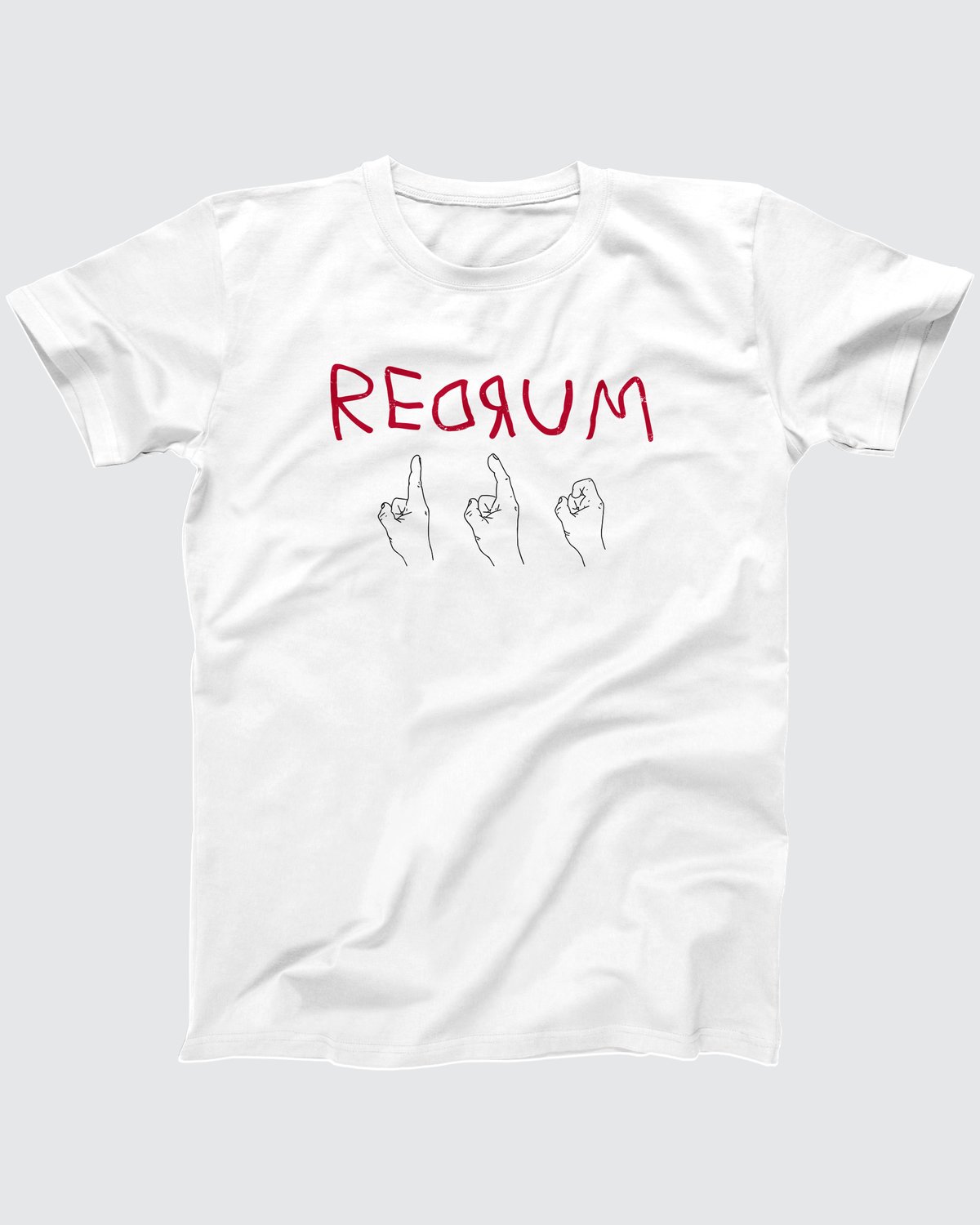 Red Rum T-Shirt, flat lay on grey