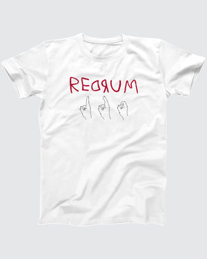 Red Rum T-Shirt, flat lay on grey
