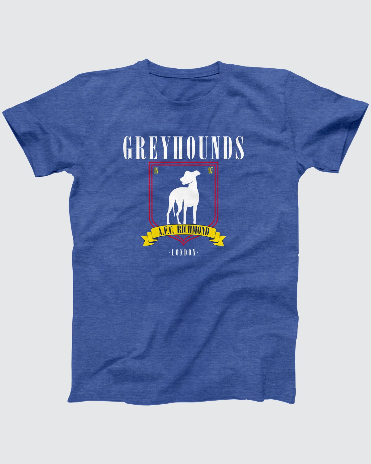 AFC Richmond Greyhounds T-Shirt, flat lay on grey