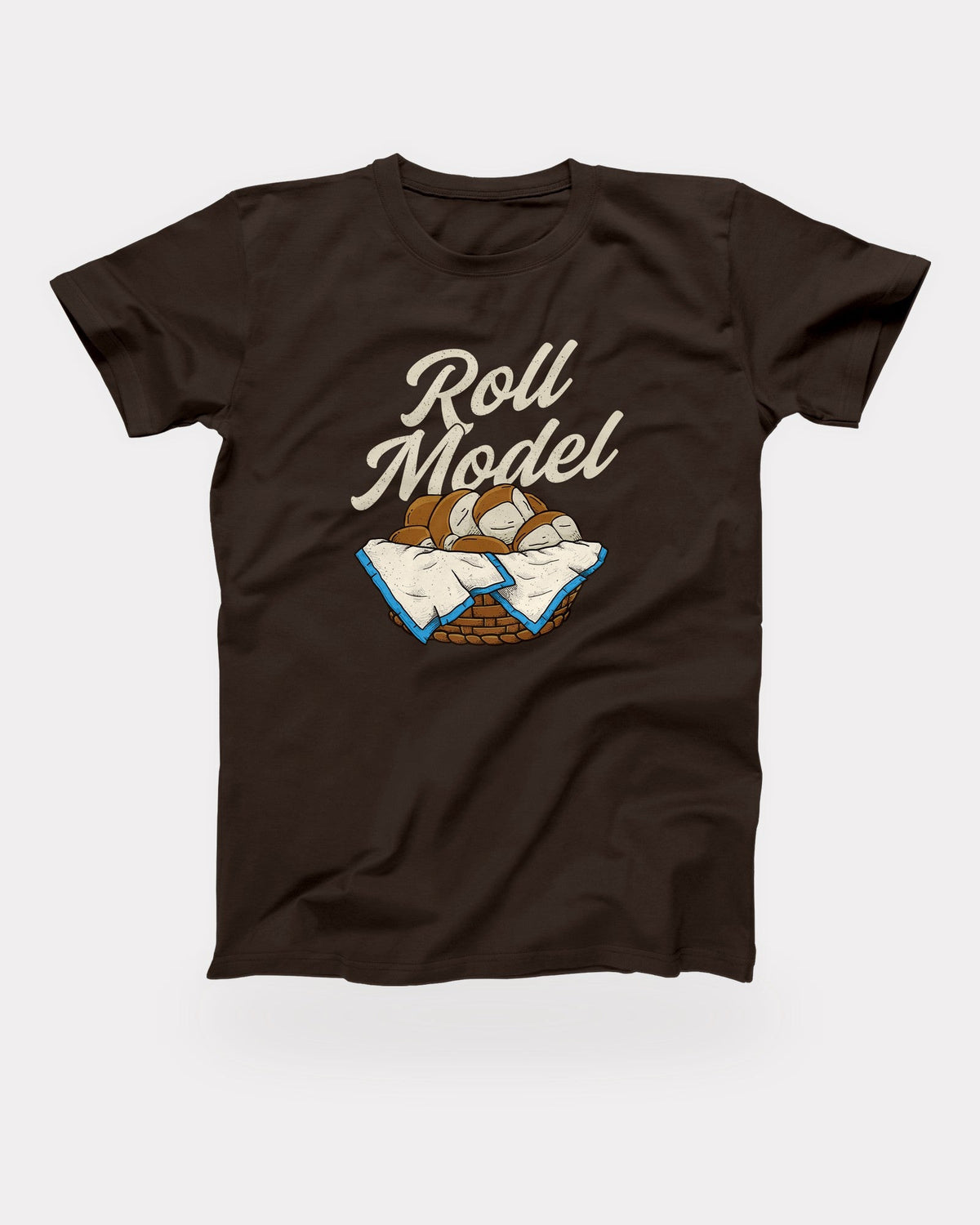 Roll Model T-Shirt in Brown, flat lay on grey