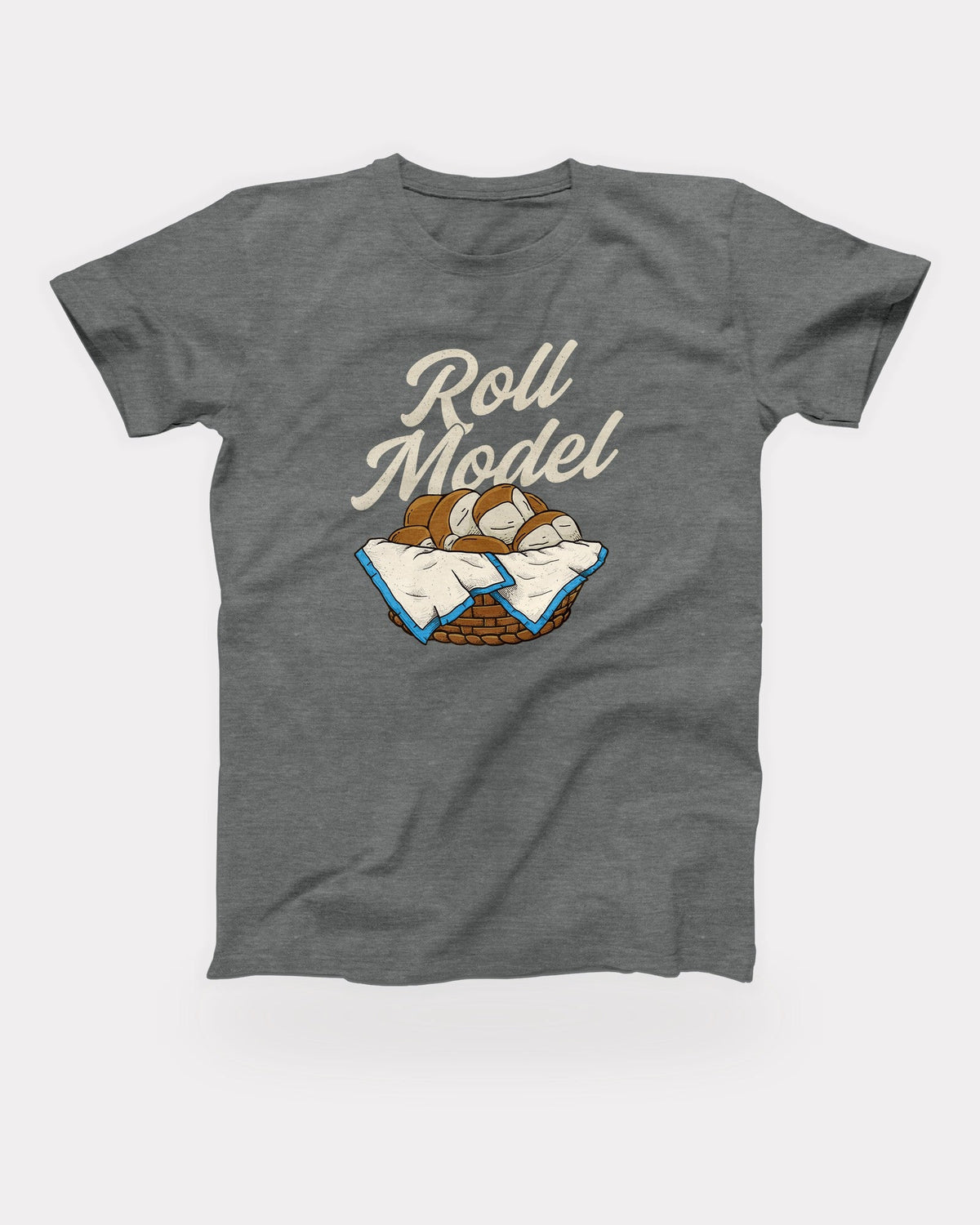 Roll Model T-Shirt in Deep Heather, flat lay on grey