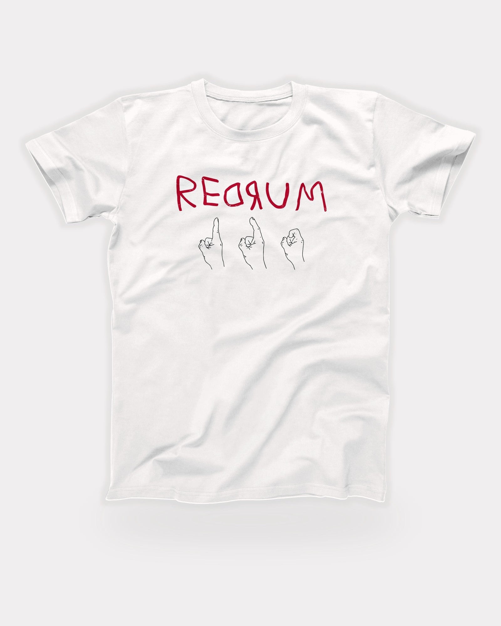 Red Rum T-Shirt in White, flat lay on grey