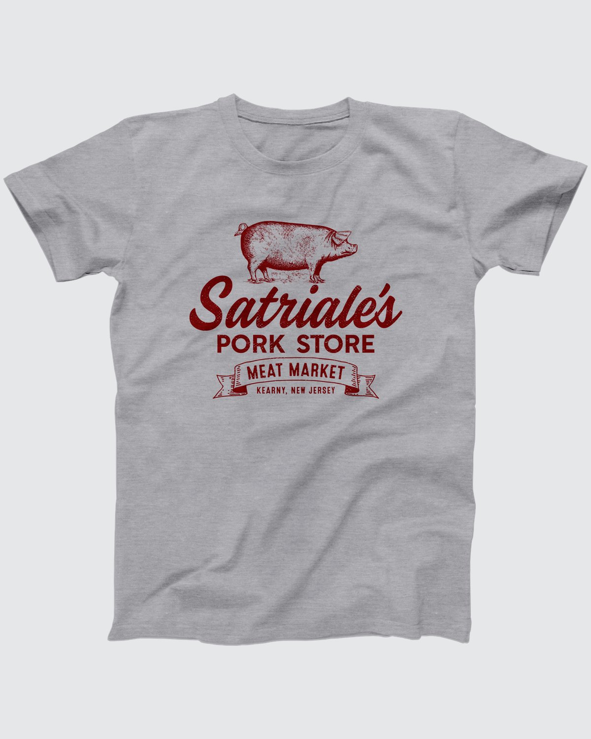 Satriale's Meat Market T-Shirt, flat lay on grey