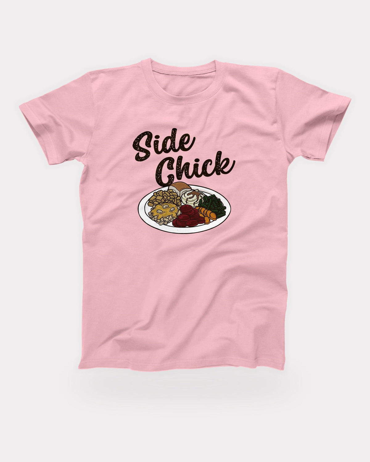 Side Chick T-Shirt in Pink, flat lay on grey