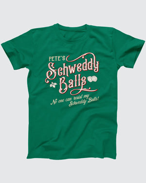 Schweddy Balls T-Shirt, flat lay on grey