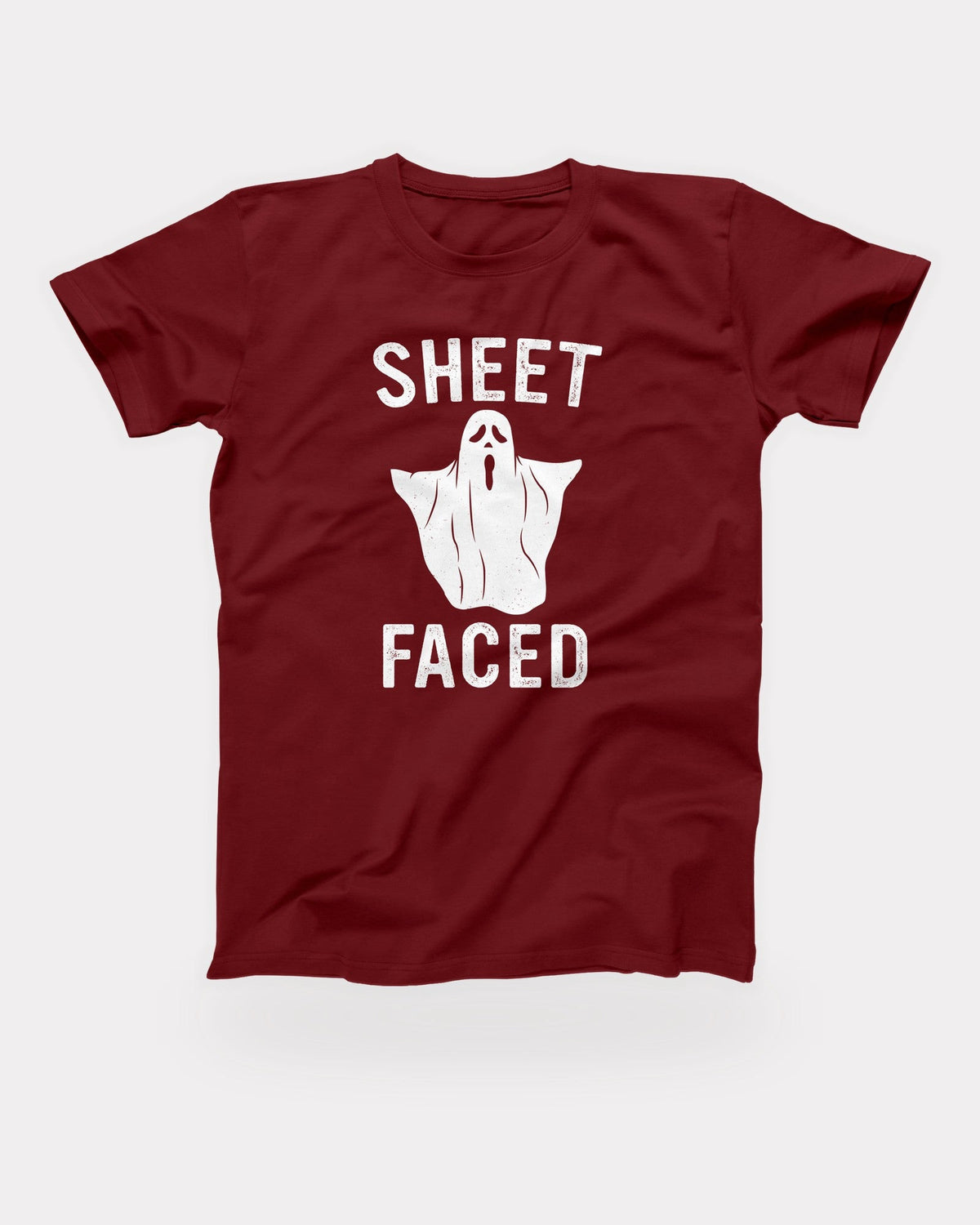 Sheet Faced T-Shirt in Cardinal, flat lay on grey