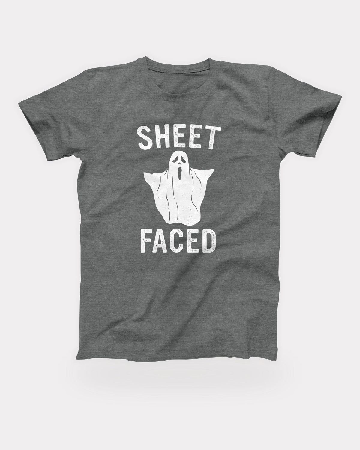 Sheet Faced T-Shirt in Deep Heather, flat lay on grey