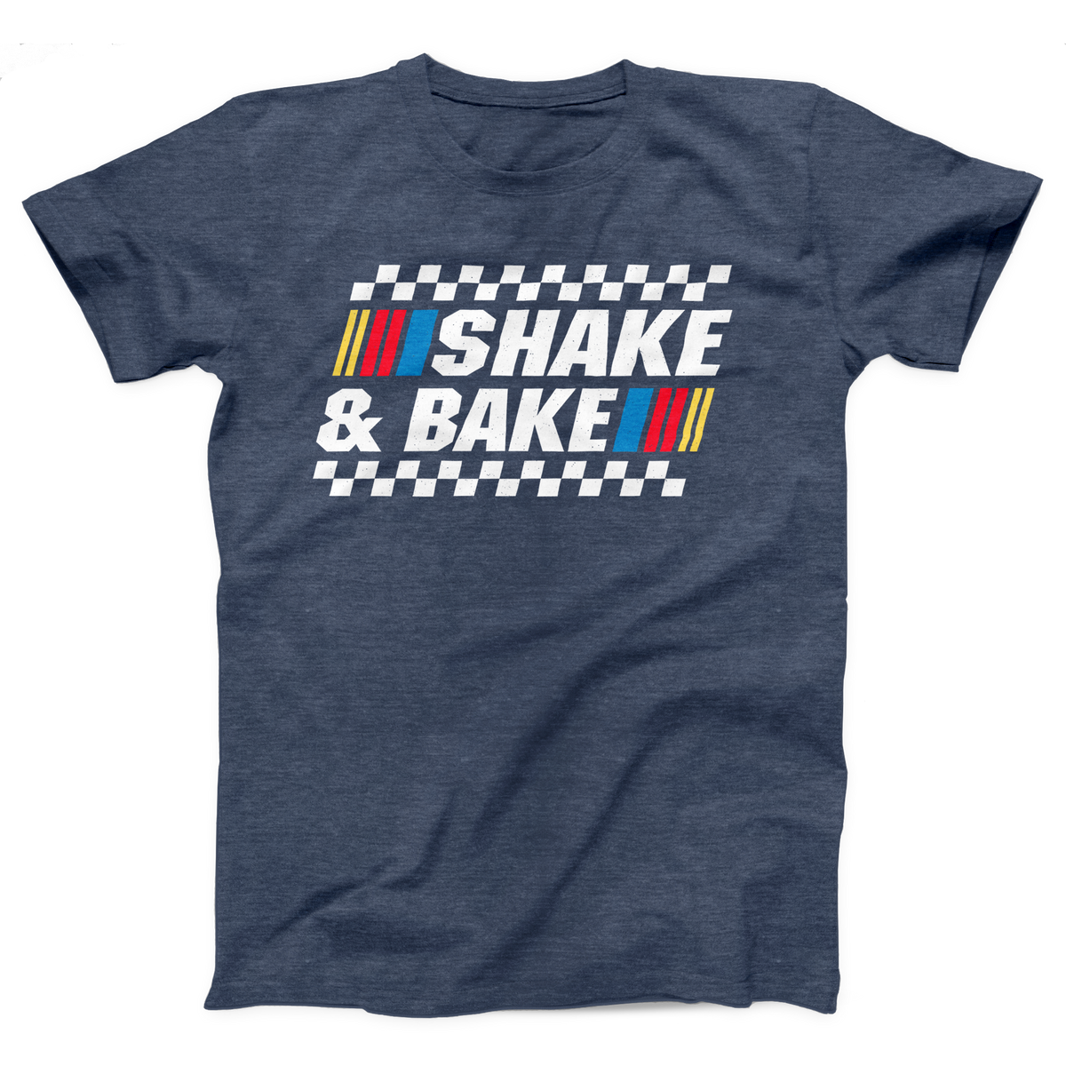 Shake and Bake T-Shirt, flat lay, Heather Navy