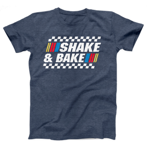 Shake and Bake T-Shirt, flat lay, Heather Navy