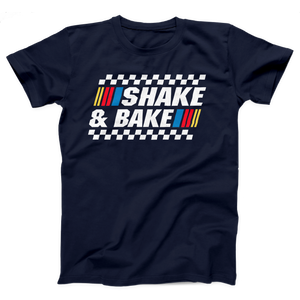 Shake and Bake T-Shirt, flat lay, Navy