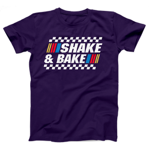 Shake and Bake T-Shirt, flat lay, Team Purple