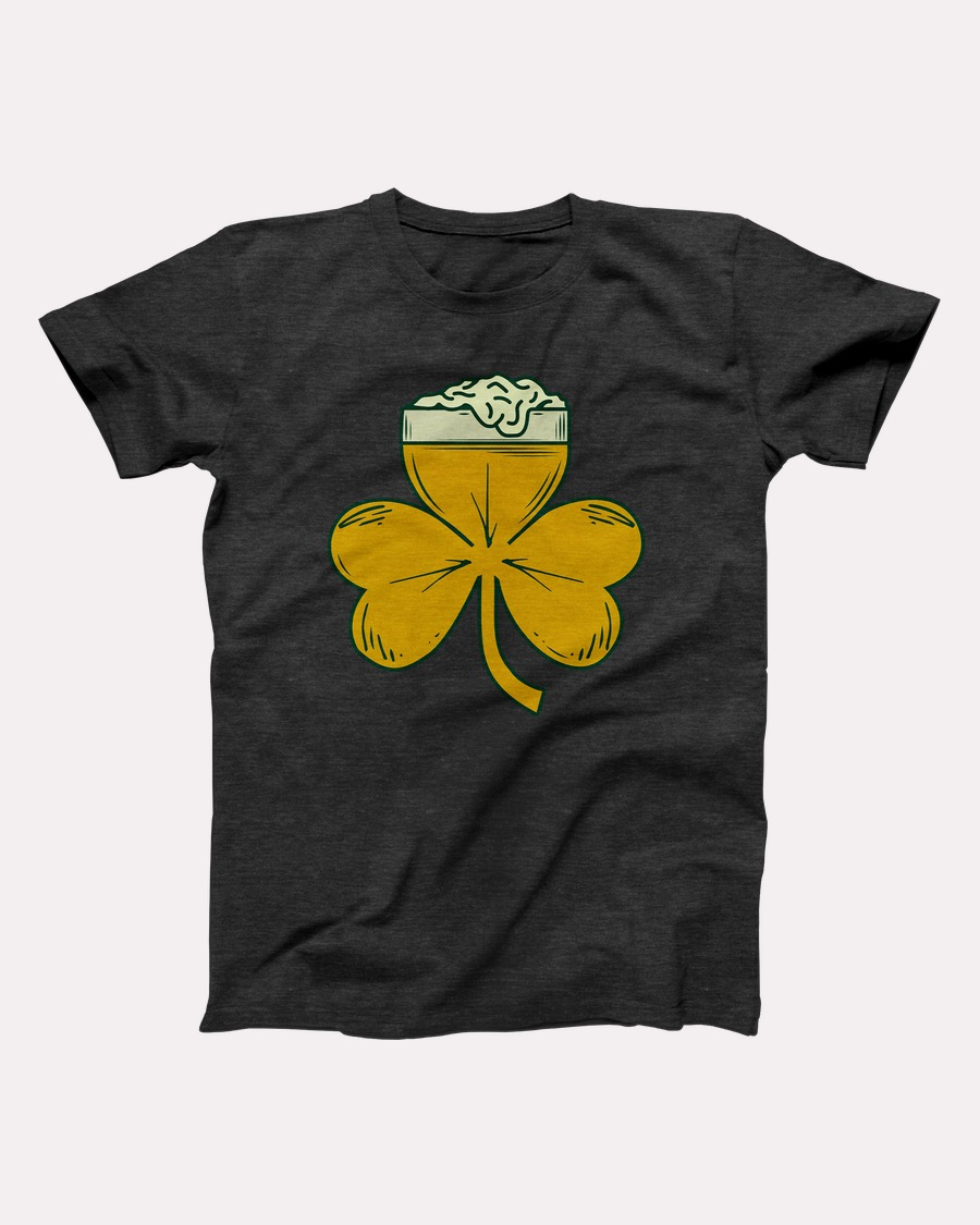 Shamrock Beer T-Shirt, flat lay, Dark Grey Heather