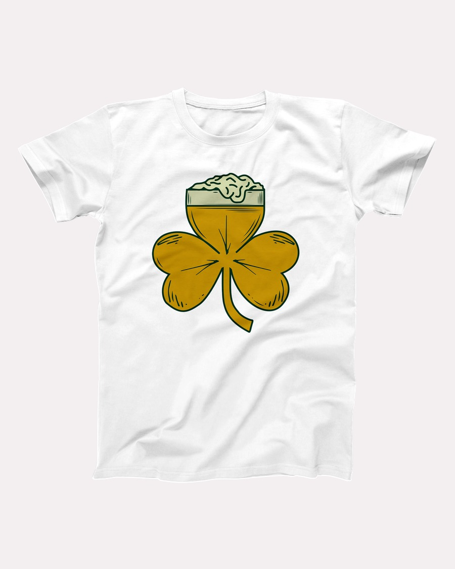 Shamrock Beer T-Shirt, flat lay, White
