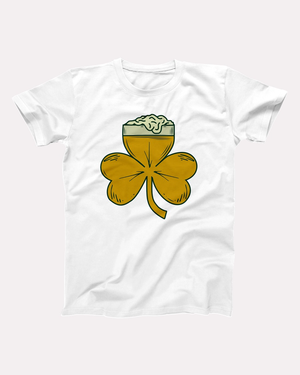 Shamrock Beer T-Shirt, flat lay, White