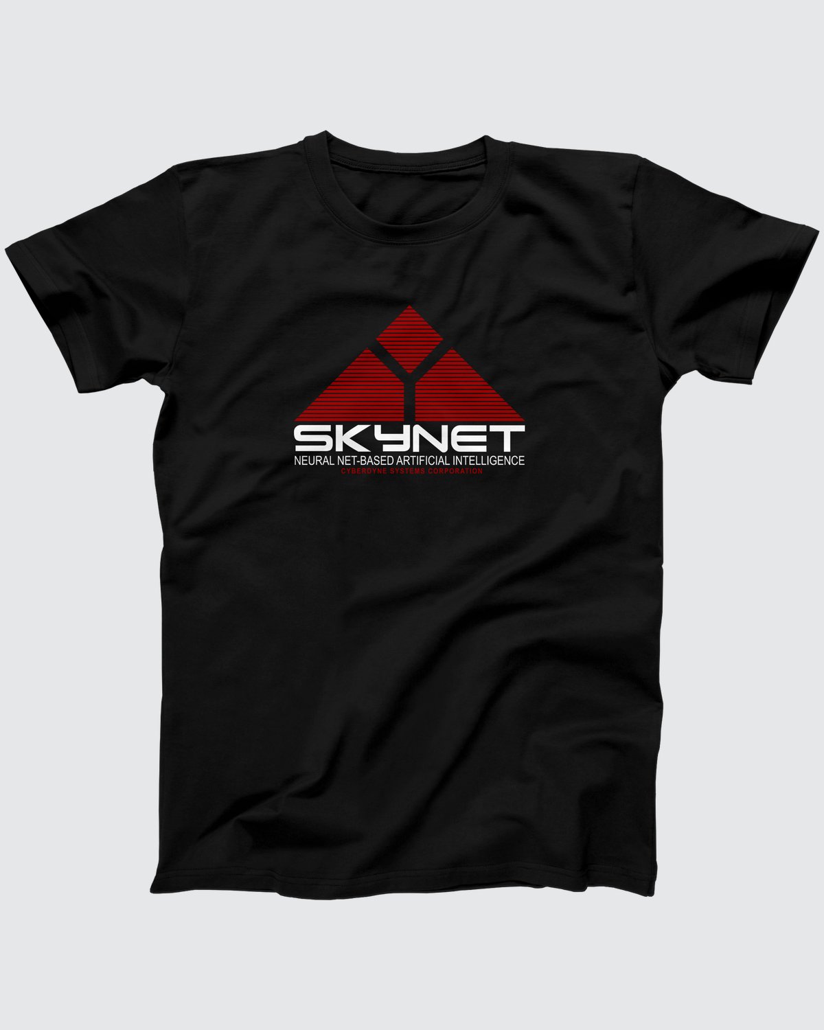 Skynet T-Shirt, flat lay on grey