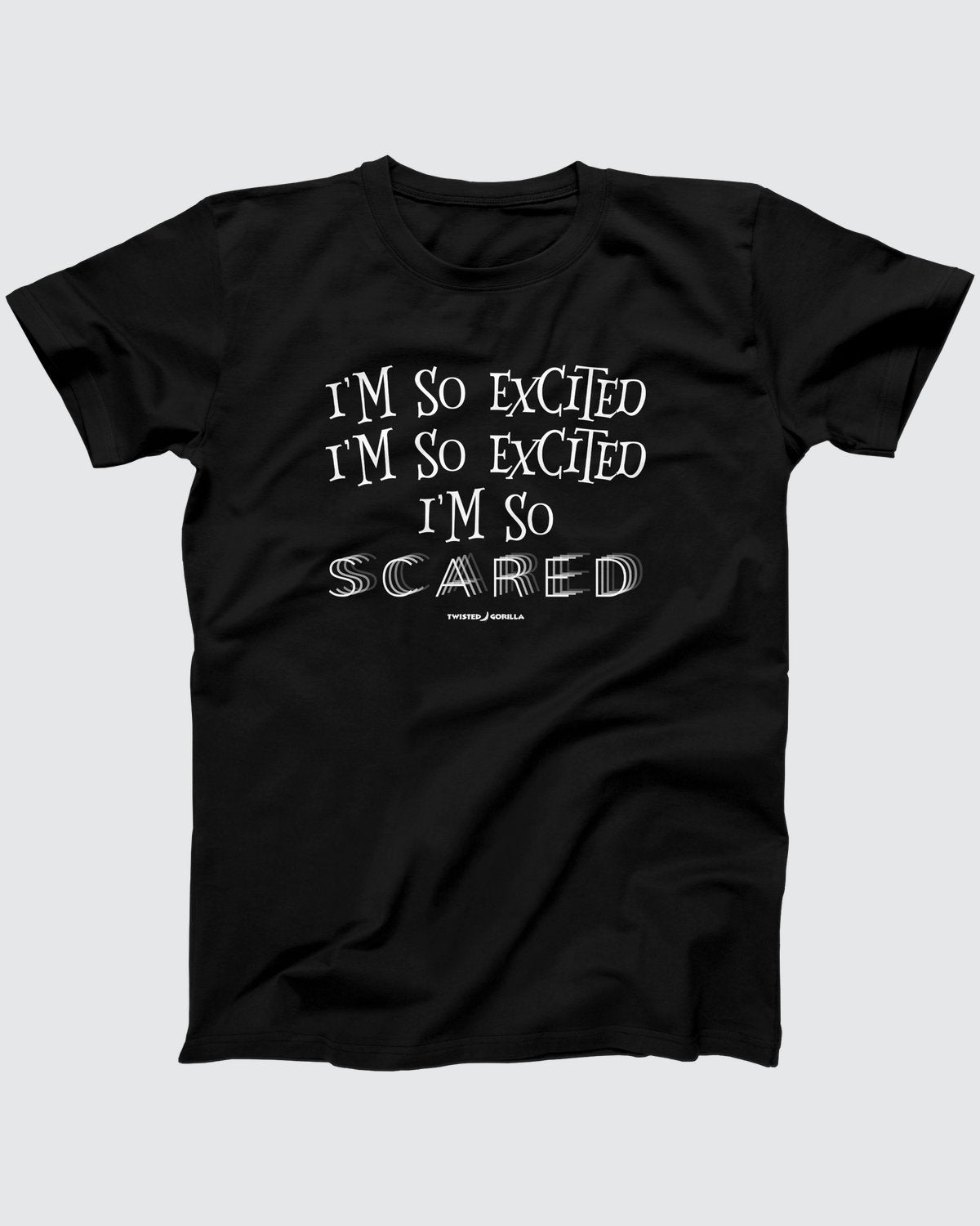 I'm So Excited T-Shirt, flat lay on grey