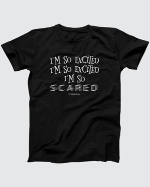 I'm So Excited T-Shirt, flat lay on grey