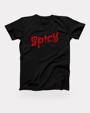 Spicy T-Shirt in Black, flat lay on grey