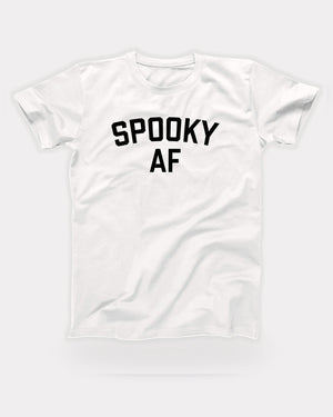 Spooky AF T-Shirt in White, flat lay on grey