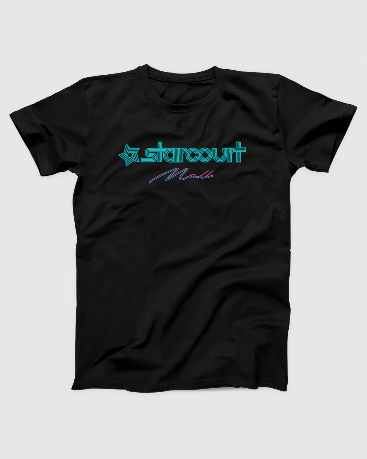 Starcourt Mall T-Shirt, flat lay on grey
