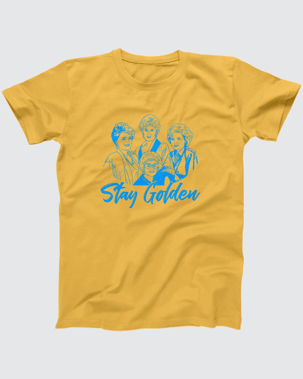 Stay Golden T-Shirt, flat lay on grey