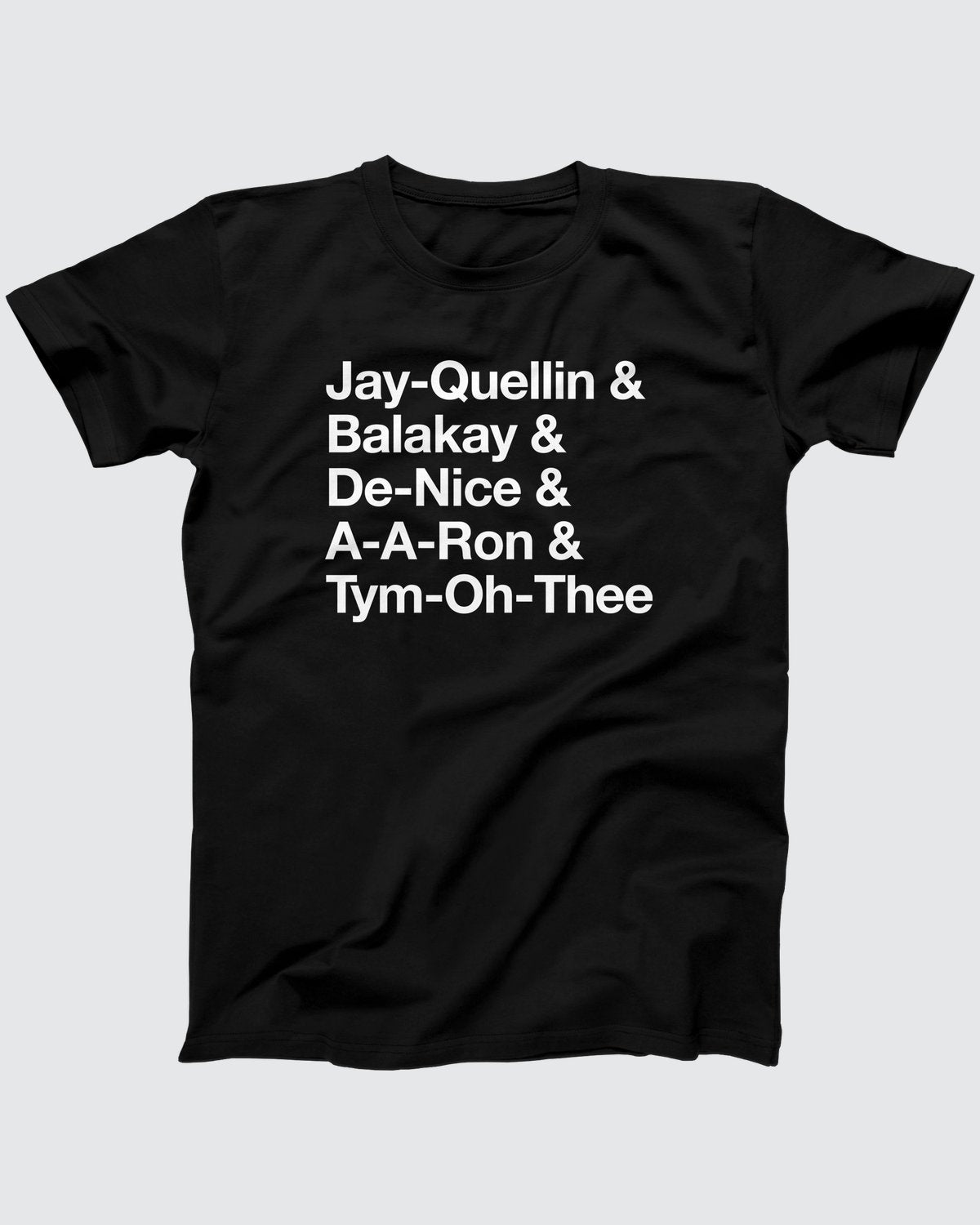 Substitute Teacher Names T-Shirt, flat lay on grey