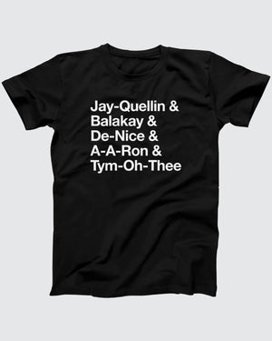 Substitute Teacher Names T-Shirt, flat lay on grey