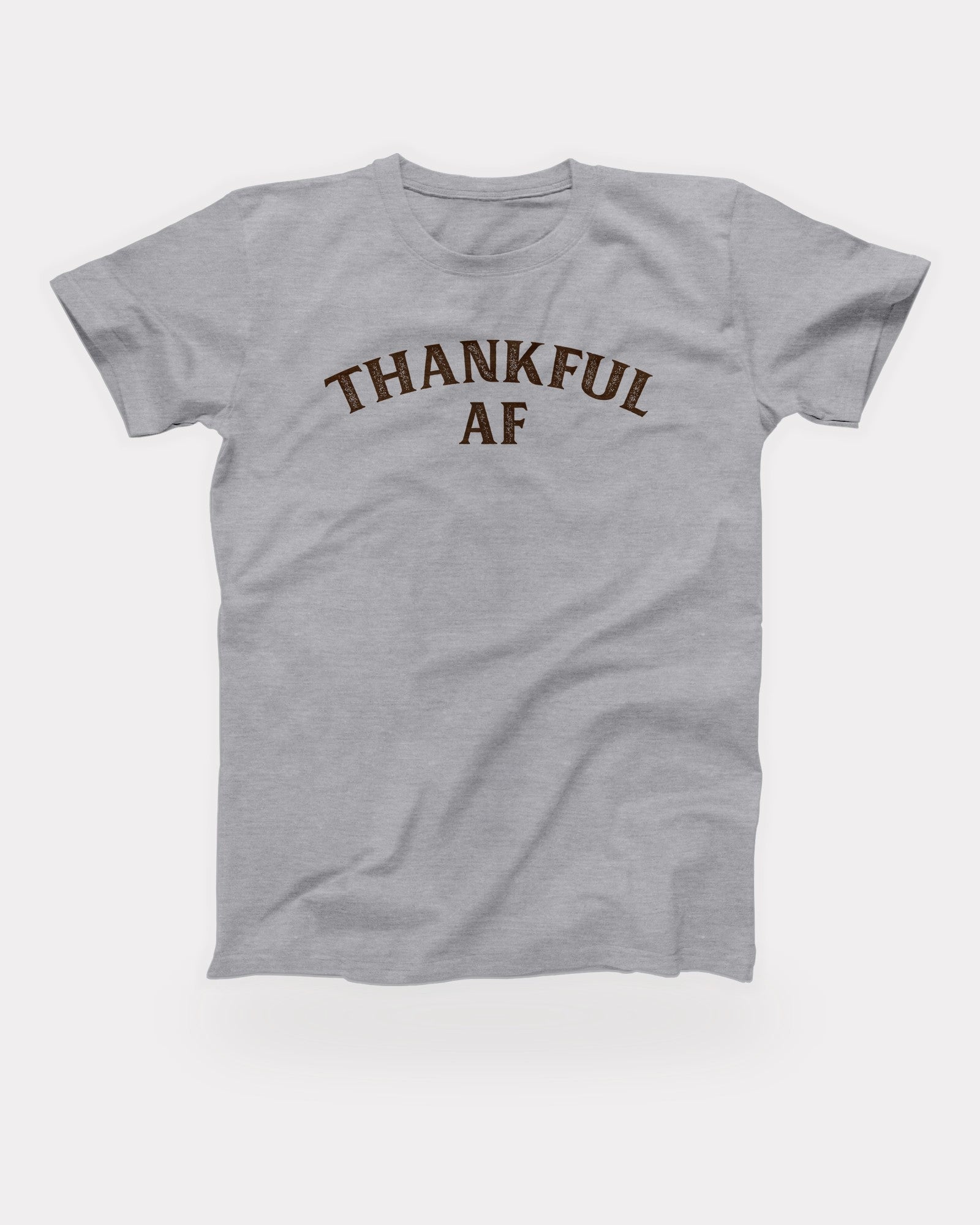 Thankful AF T-Shirt in Athletic Heather, flat lay on grey