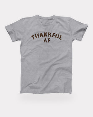 Thankful AF T-Shirt in Athletic Heather, flat lay on grey