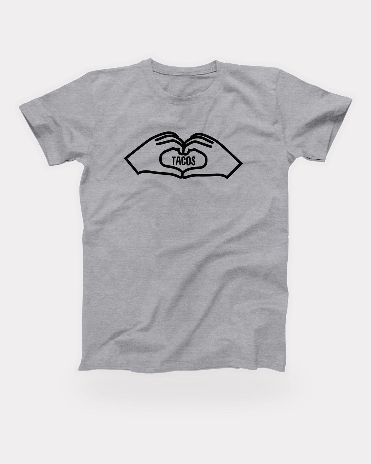 Tacos Heart T-Shirt in Athletic Heather, flat lay on grey