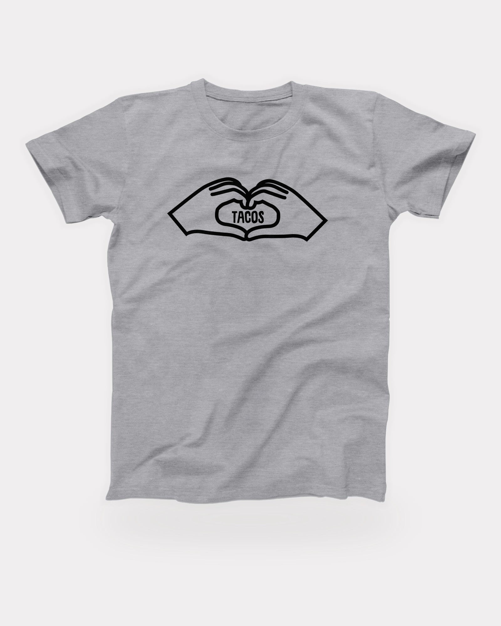 Tacos Heart T-Shirt in Athletic Heather, flat lay on grey
