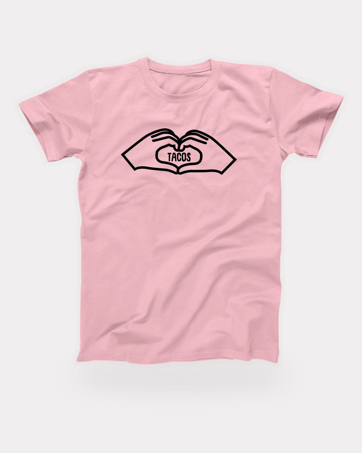 Tacos Heart T-Shirt in Pink, flat lay on grey