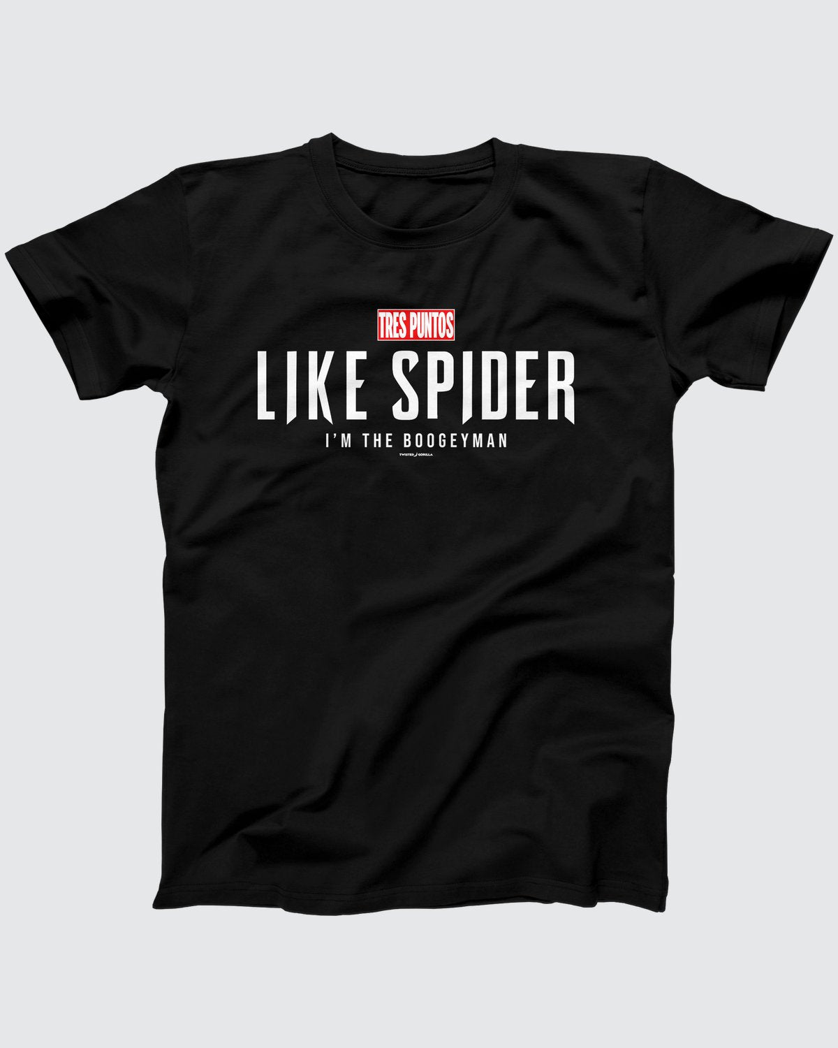 Tres Puntos Like Spider T-Shirt, flat lay on grey