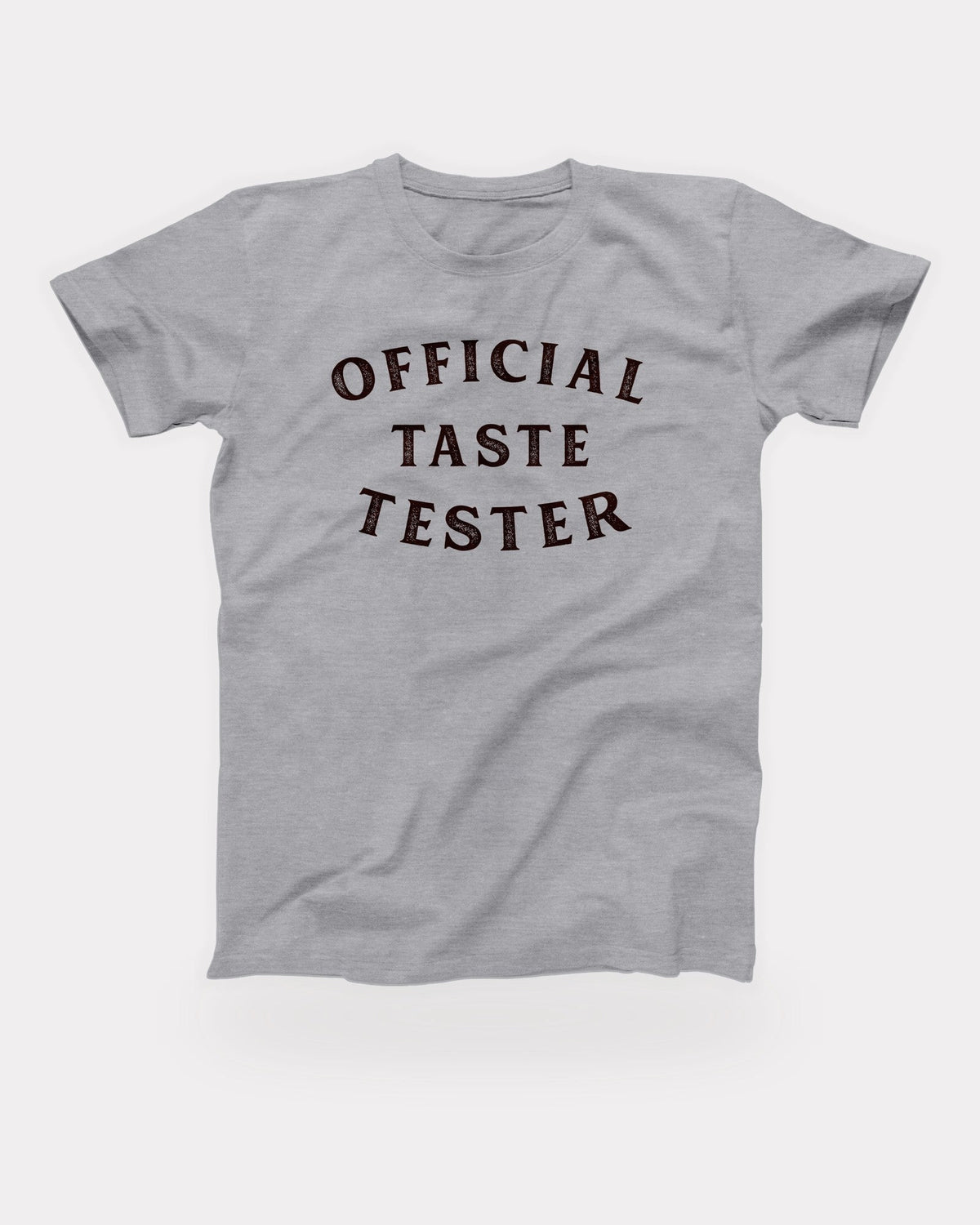 Official Taste Tester T-Shirt in Athletic Heather, flat lay on grey