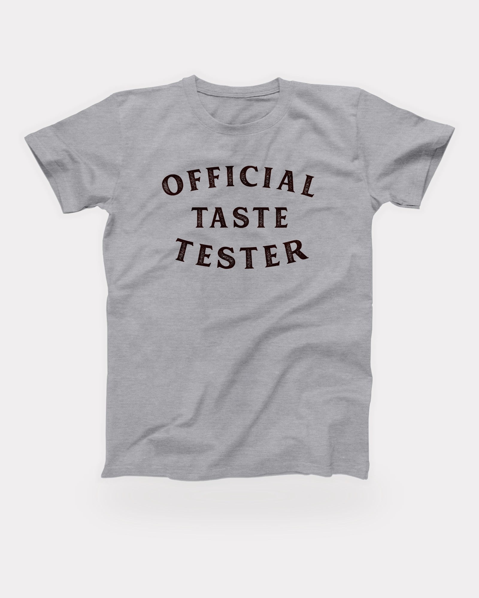 Official Taste Tester T-Shirt in Athletic Heather, flat lay on grey