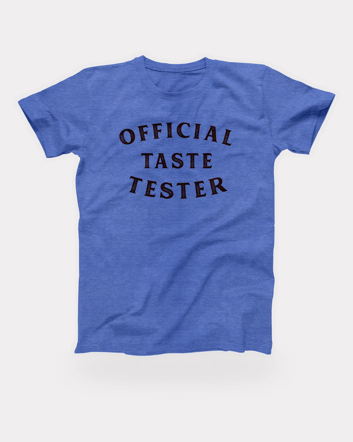 Official Taste Tester T-Shirt in Heather Columbia Blue, flat lay on grey
