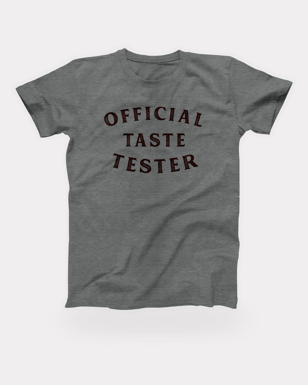 Official Taste Tester T-Shirt in Deep Heather, flat lay on grey