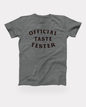 Official Taste Tester T-Shirt in Deep Heather, flat lay on grey